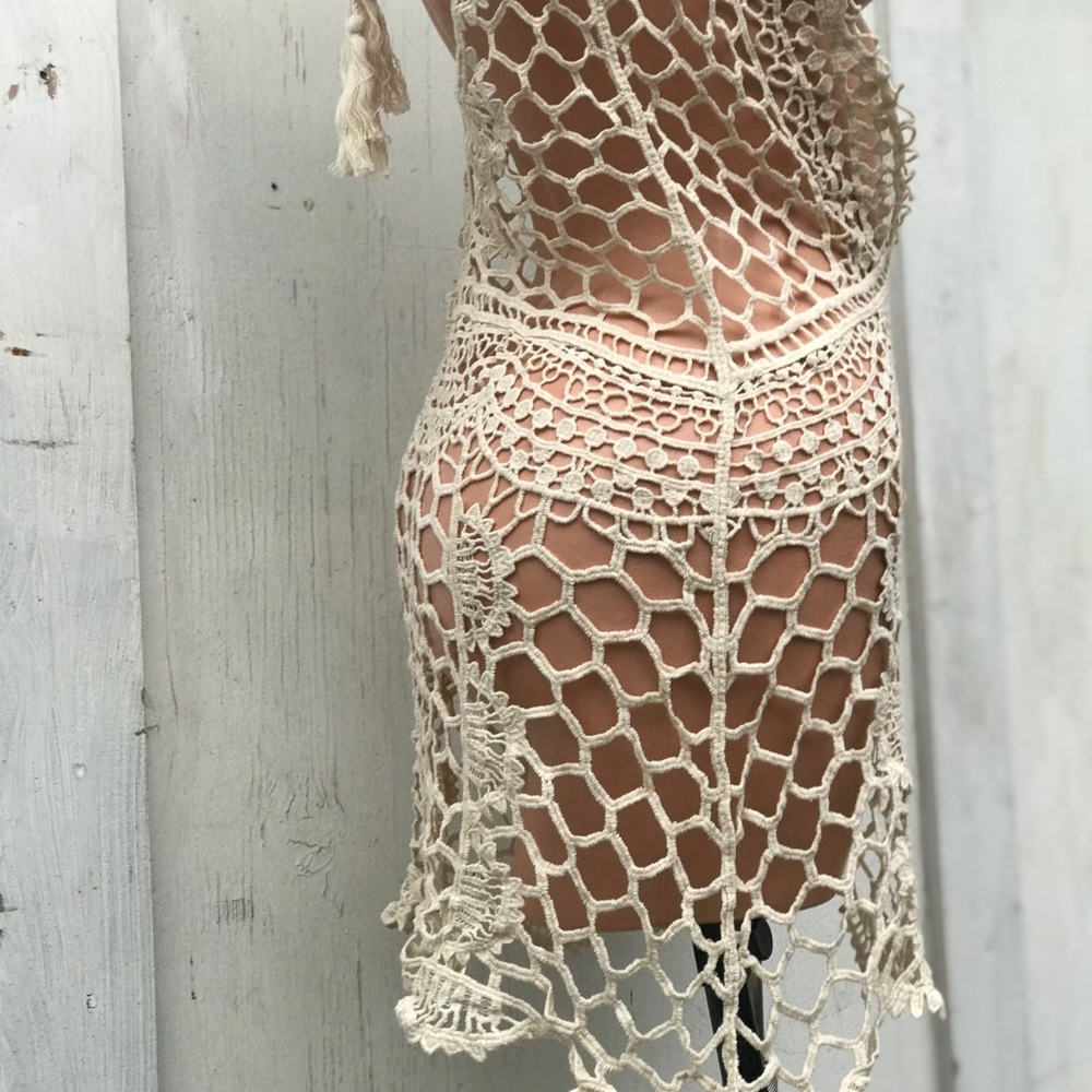 Crochet lace knit bikini cover up dress boho cotton knit beach gypsy glam doll - Picture 5 of 8